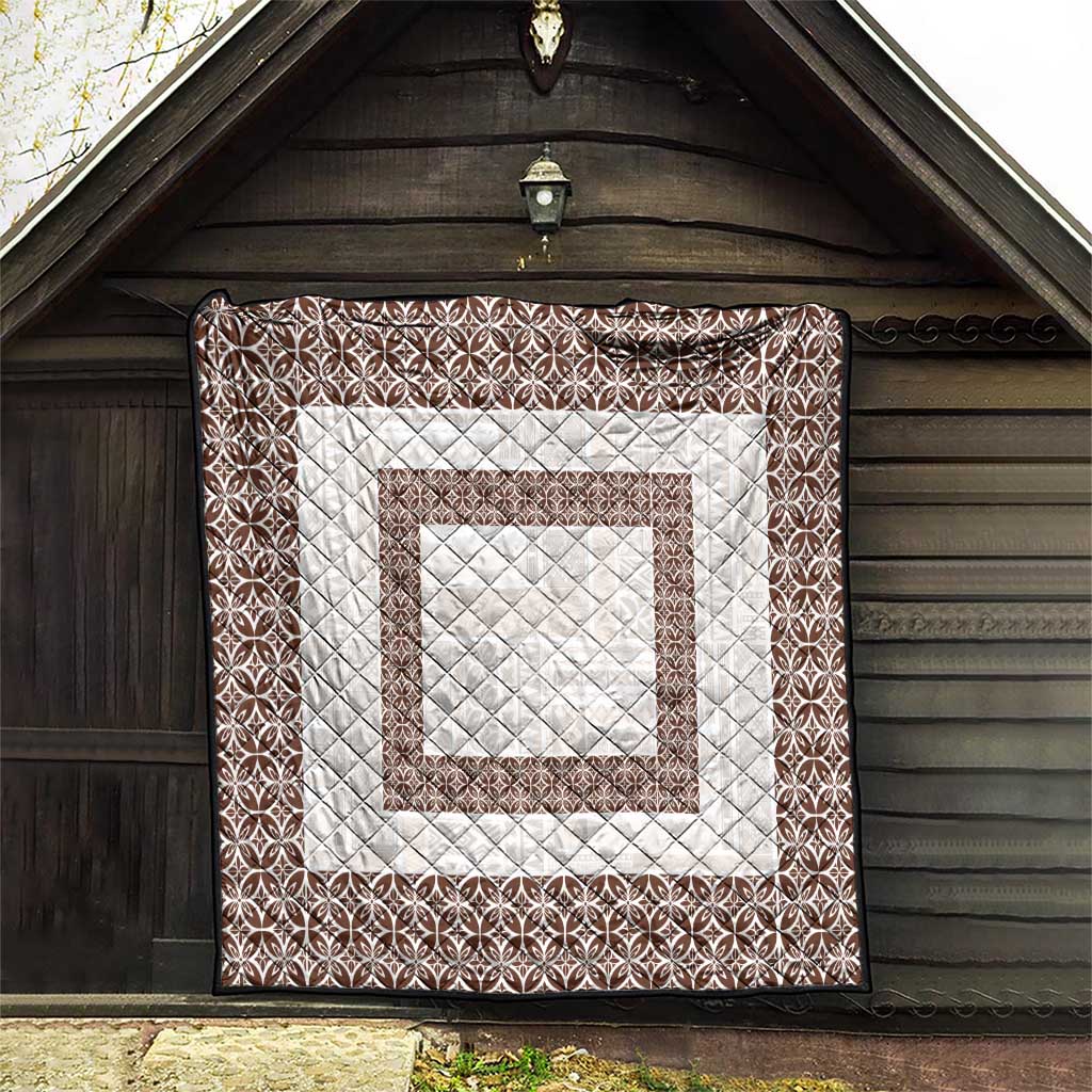 Samoa Siapo Brown Trimmed Quilt Samoa White Sunday - Polynesian Pride
