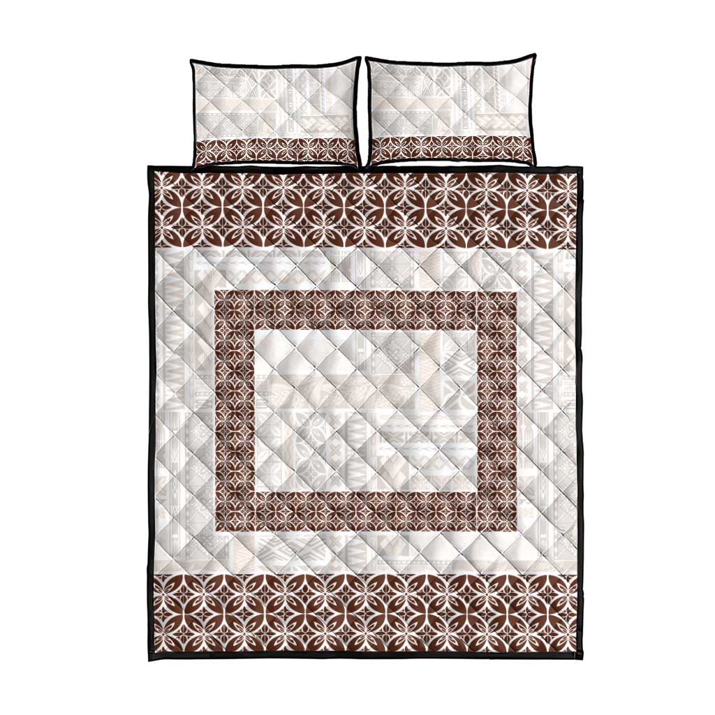 Samoa Siapo Brown Trimmed Quilt Bed Set Samoa White Sunday - Polynesian Pride