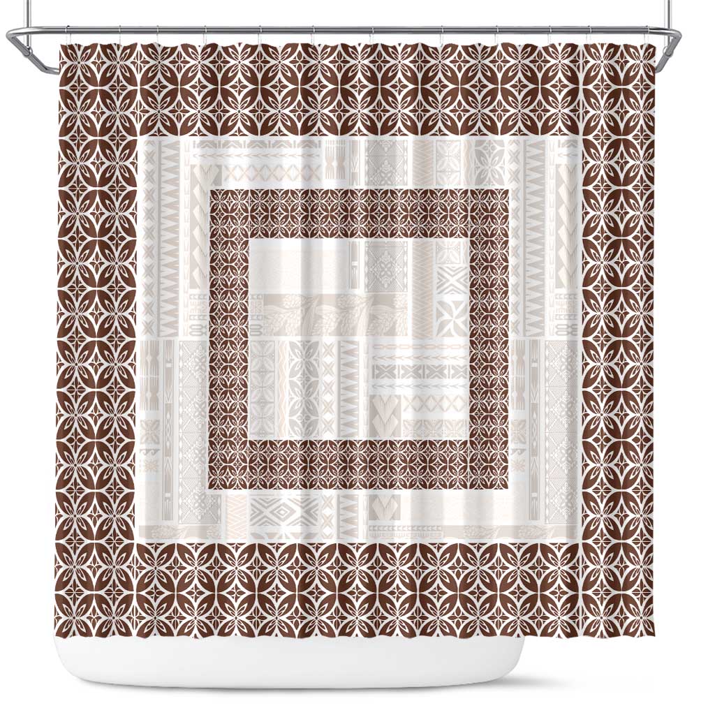 Samoa Siapo Brown Trimmed Shower Curtain Samoa White Sunday - Polynesian Pride