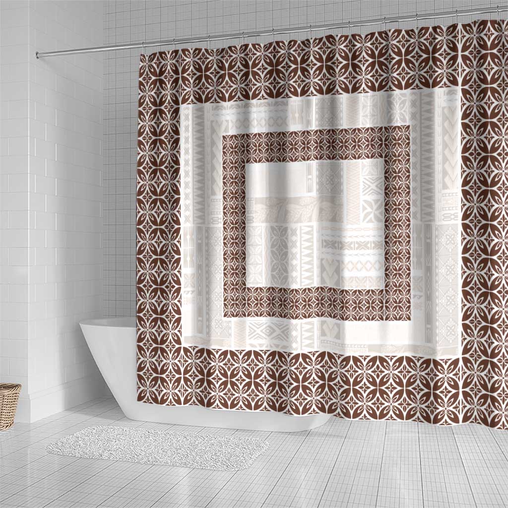 Samoa Siapo Brown Trimmed Shower Curtain Samoa White Sunday - Polynesian Pride