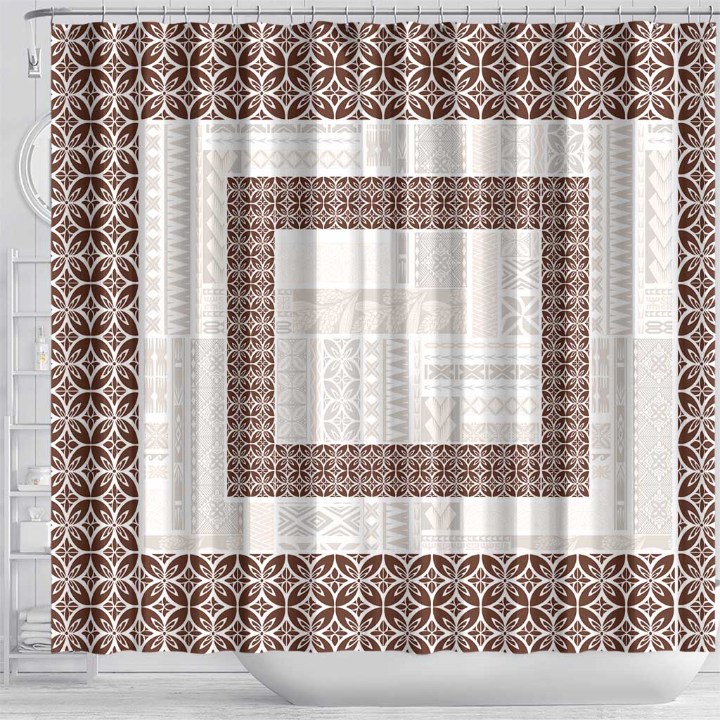 Samoa Siapo Brown Trimmed Shower Curtain Samoa White Sunday - Polynesian Pride
