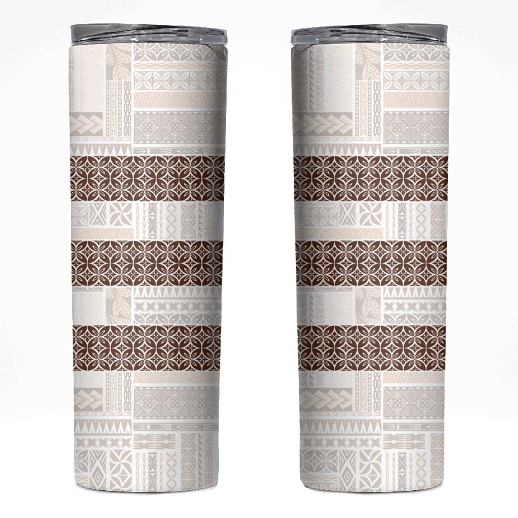 Samoa Siapo Brown Trimmed Skinny Tumbler Samoa White Sunday - Polynesian Pride