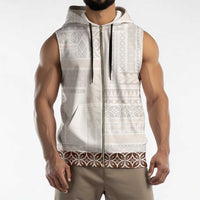 Samoa Siapo Brown Trimmed Sleeveless Zip Hoodie Samoa White Sunday - Polynesian Pride