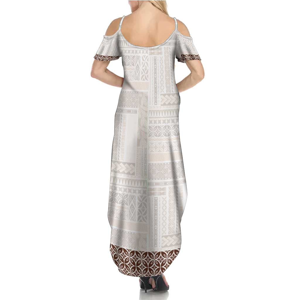 Samoa Siapo Brown Trimmed Summer Maxi Dress Samoa White Sunday - Polynesian Pride