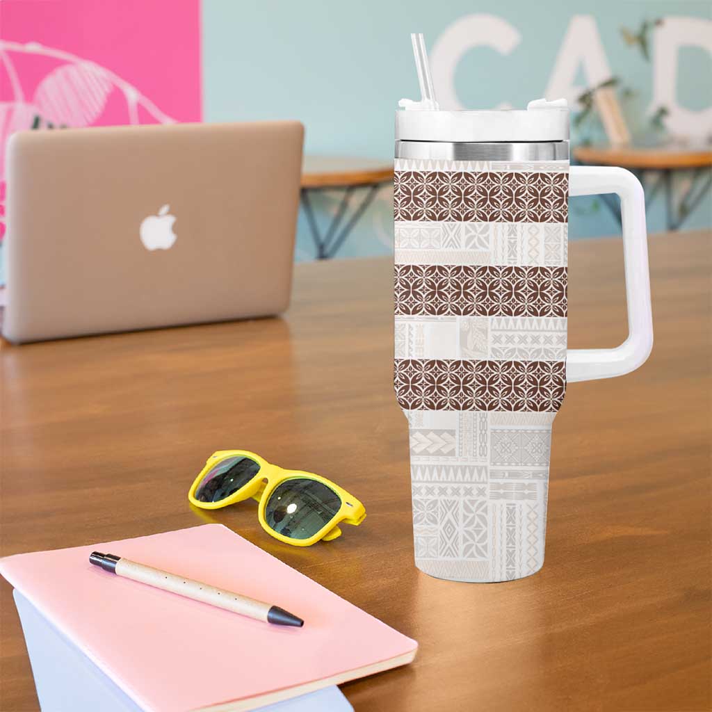 Samoa Siapo Brown Trimmed Tumbler With Handle Samoa White Sunday - Polynesian Pride