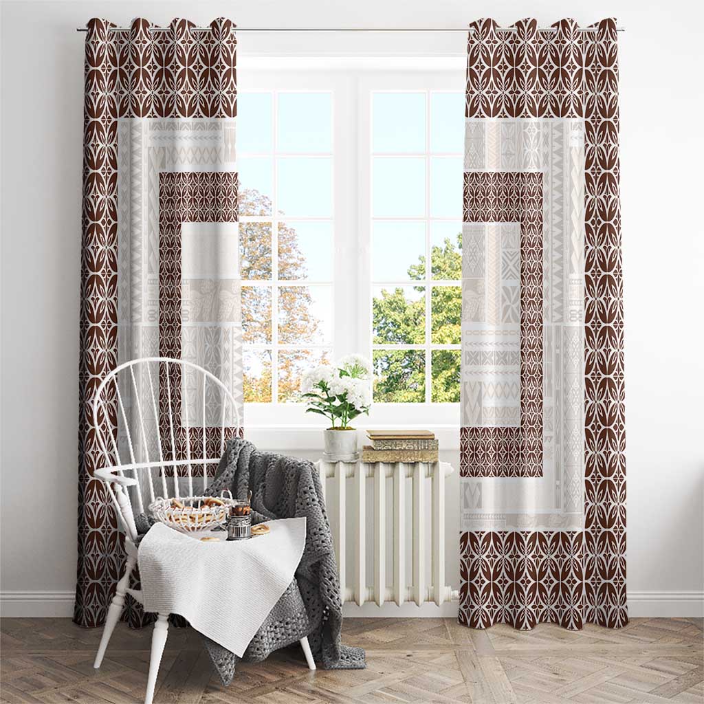 Samoa Siapo Brown Trimmed Window Curtain Samoa White Sunday - Polynesian Pride