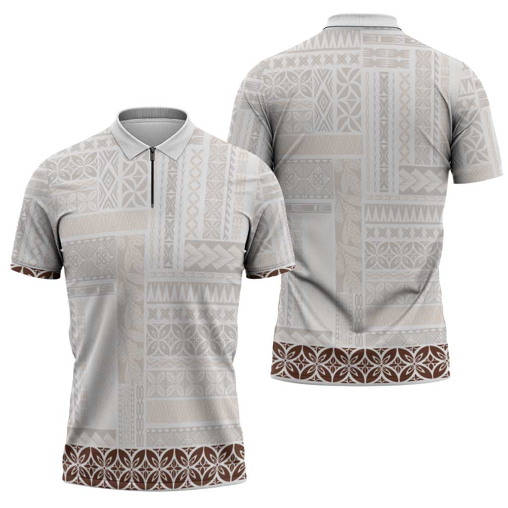 Samoa Siapo Brown Trimmed Zipper Polo Shirt Samoa White Sunday - Polynesian Pride