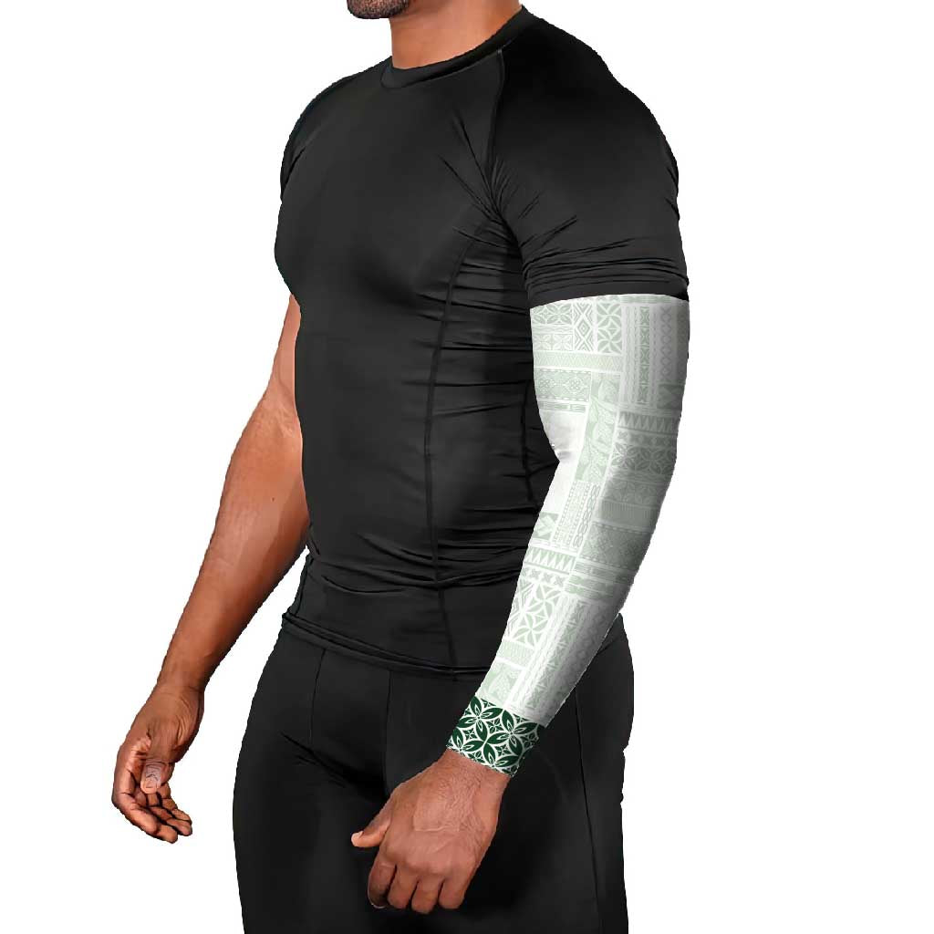 Samoa Siapo Green Trimmed Arm Sleeves Samoa White Sunday - Polynesian Pride