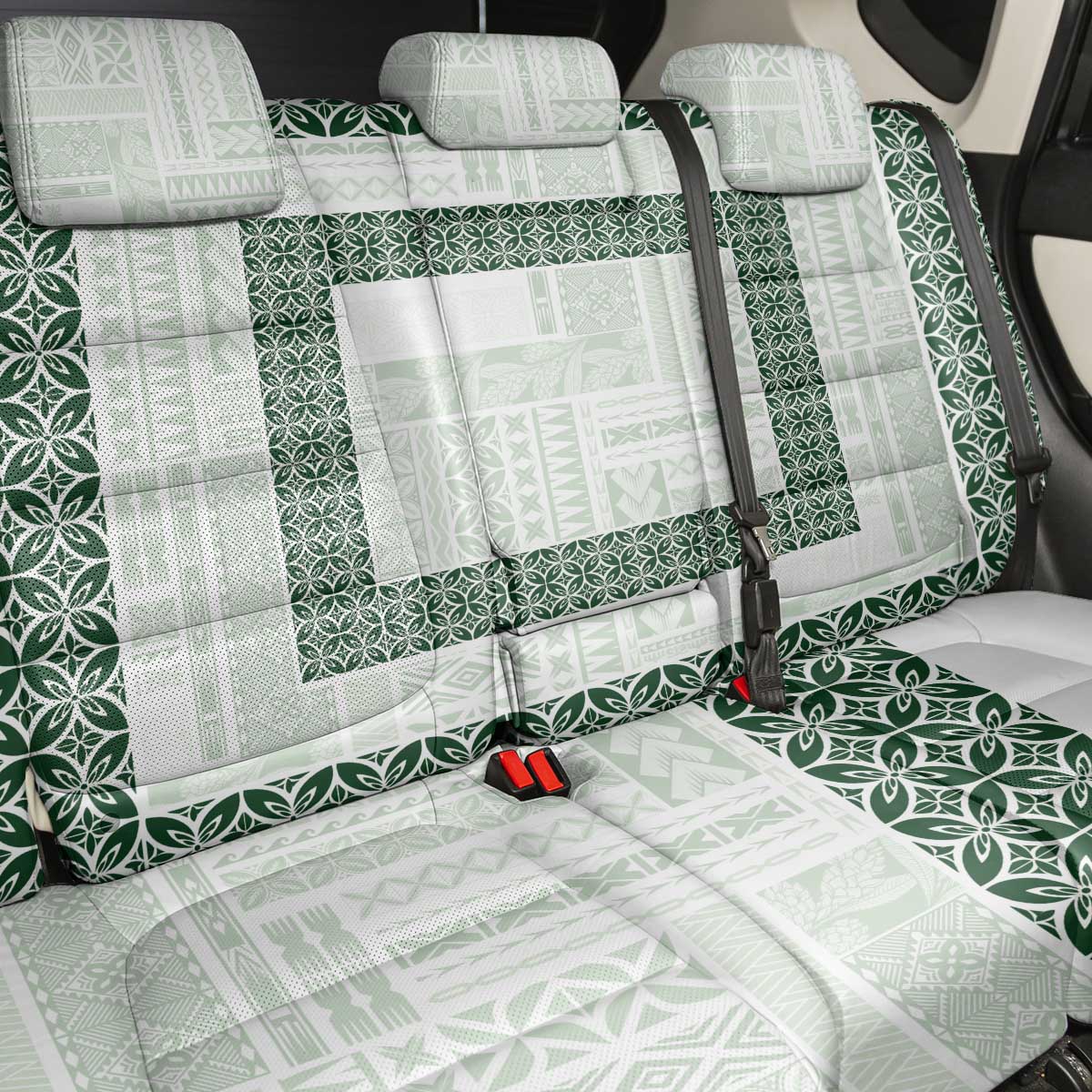 Samoa Siapo Green Trimmed Back Car Seat Cover Samoa White Sunday - Polynesian Pride