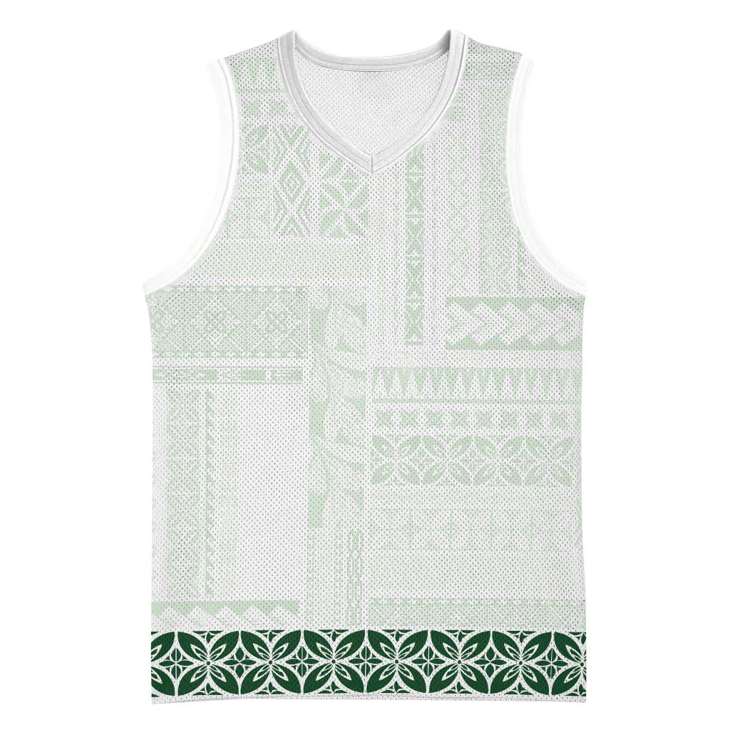 Samoa Siapo Green Trimmed Basketball Jersey Samoa White Sunday - Polynesian Pride