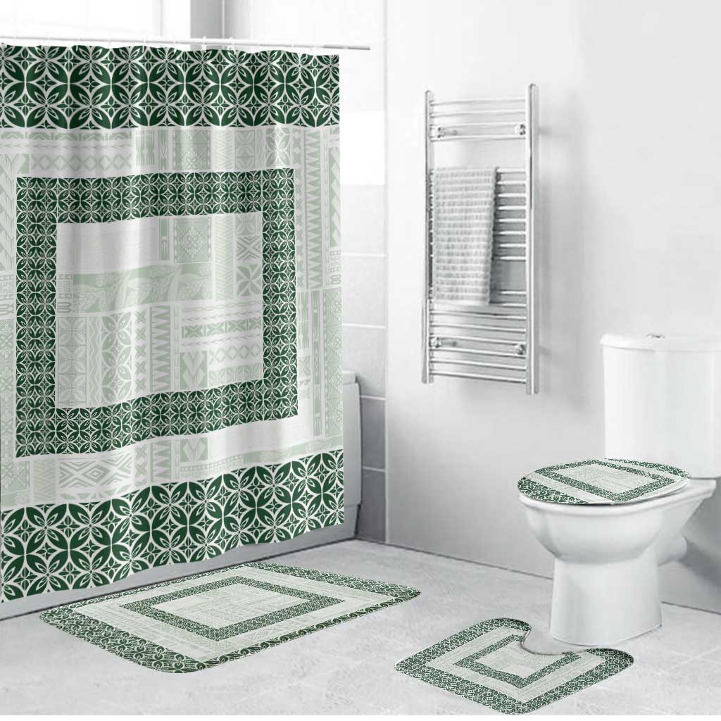 Samoa Siapo Green Trimmed Bathroom Set Samoa White Sunday - Polynesian Pride