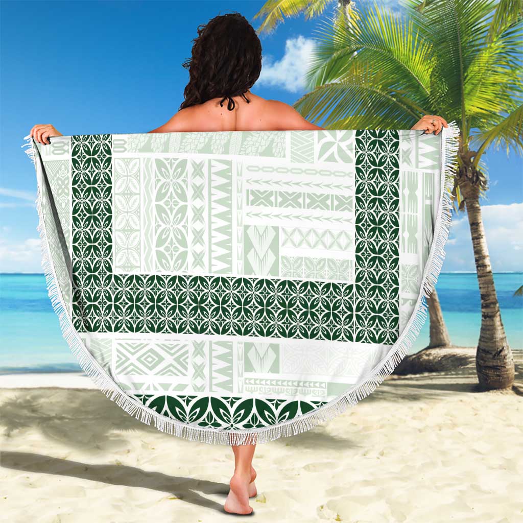 Samoa Siapo Green Trimmed Beach Blanket Samoa White Sunday - Polynesian Pride