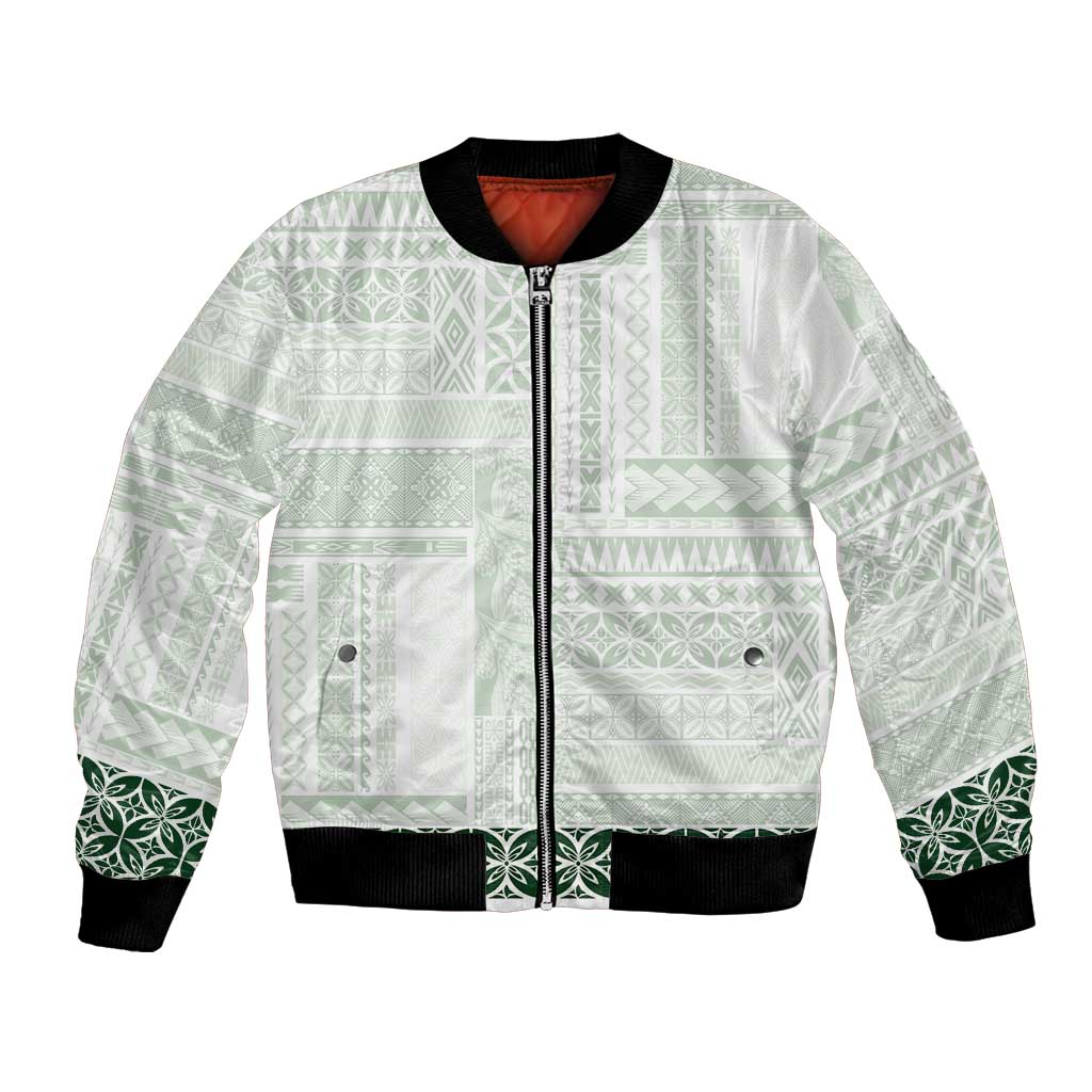 Samoa Siapo Green Trimmed Bomber Jacket Samoa White Sunday - Polynesian Pride