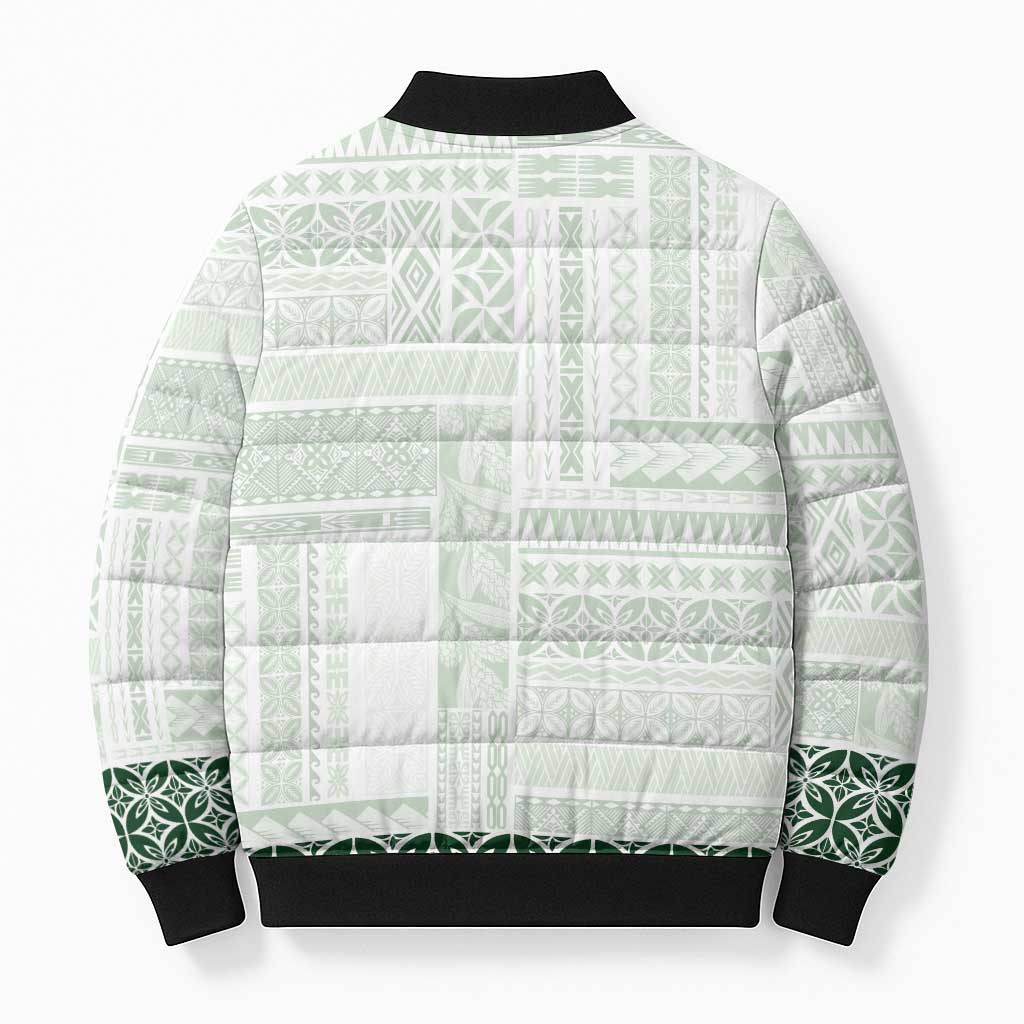 Samoa Siapo Green Trimmed Bomber Puffer Jacket Samoa White Sunday - Polynesian Pride