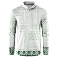 Samoa Siapo Green Trimmed Button Sweatshirt Samoa White Sunday - Polynesian Pride