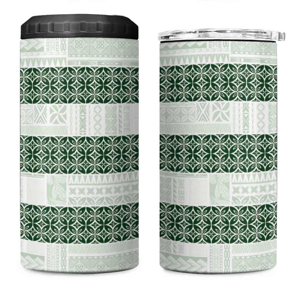 Samoa Siapo Green Trimmed 4 in 1 Can Cooler Tumbler Samoa White Sunday - Polynesian Pride