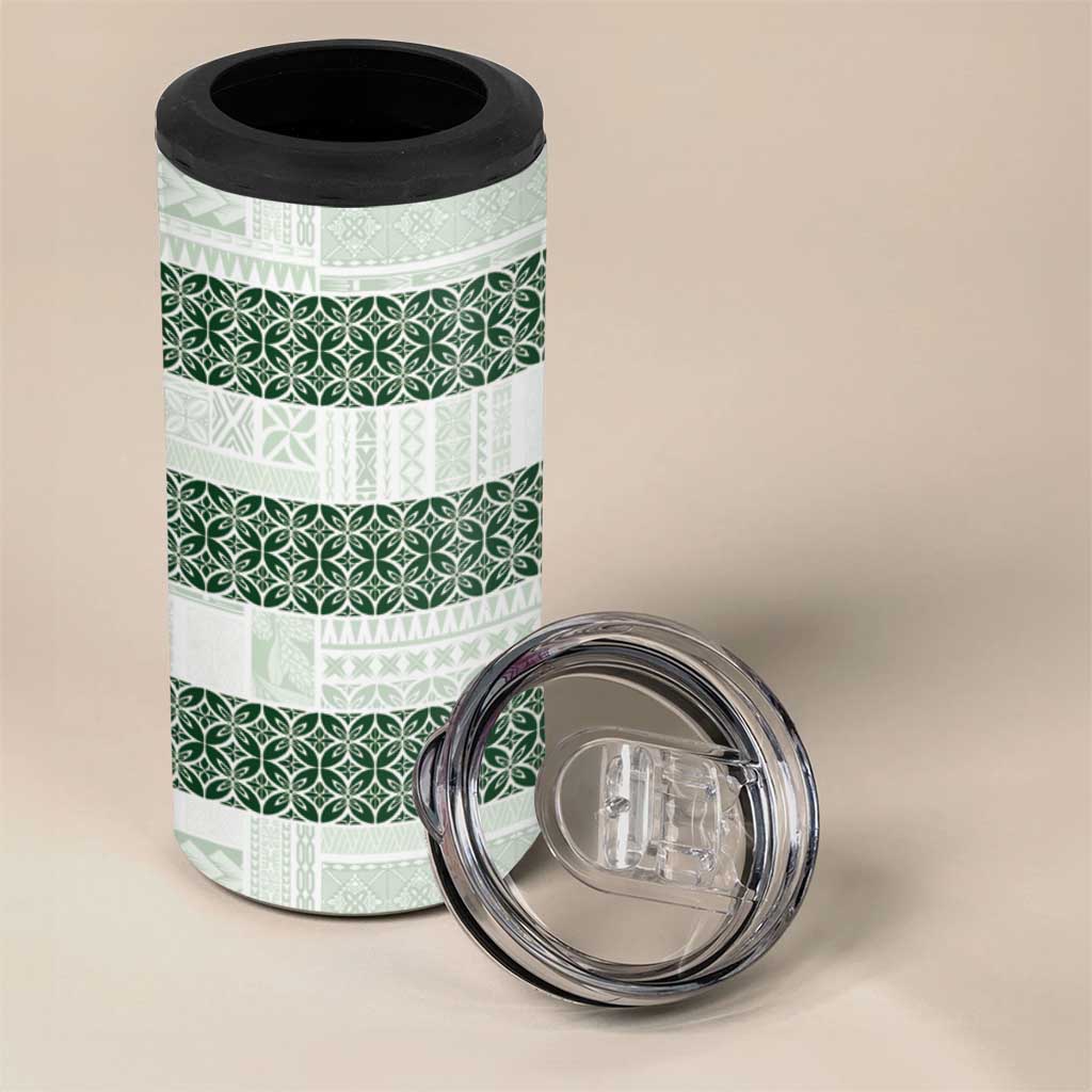 Samoa Siapo Green Trimmed 4 in 1 Can Cooler Tumbler Samoa White Sunday - Polynesian Pride