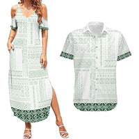 Samoa Siapo Green Trimmed Couples Matching Summer Maxi Dress and Hawaiian Shirt Samoa White Sunday - Polynesian Pride