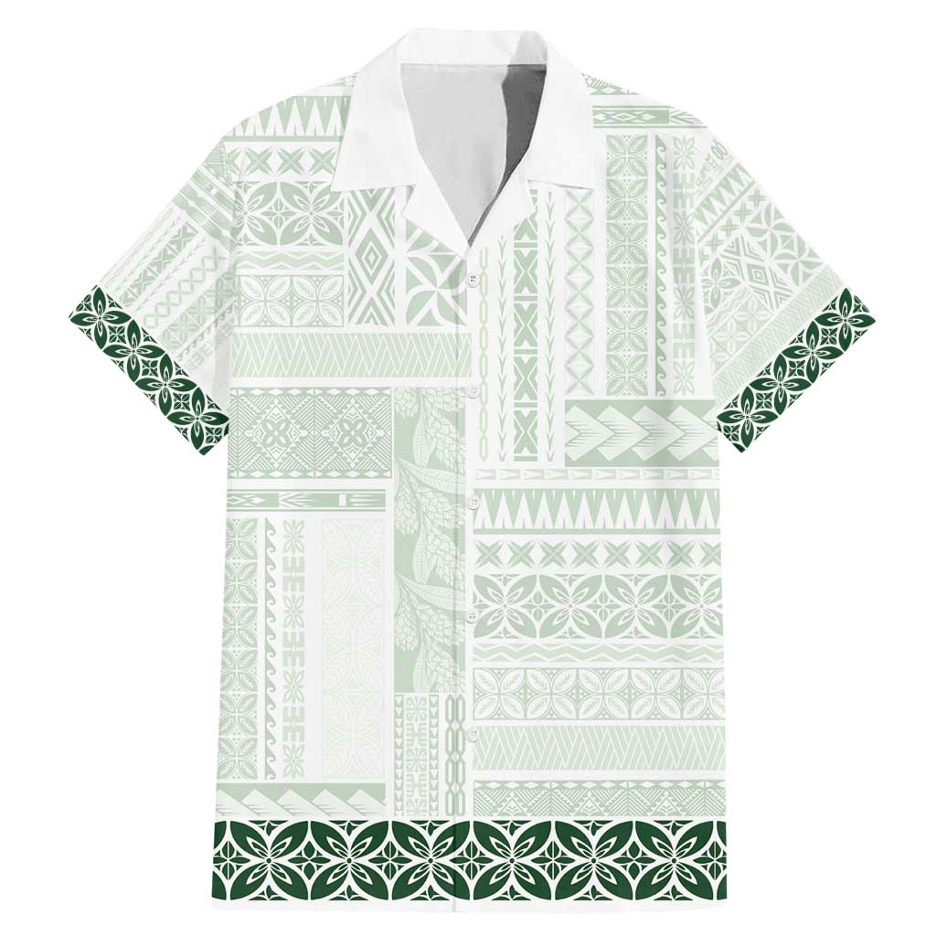 Samoa Siapo Green Trimmed Family Matching Mermaid Dress and Hawaiian Shirt Samoa White Sunday - Polynesian Pride