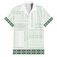 Samoa Siapo Green Trimmed Family Matching Off The Shoulder Long Sleeve Dress and Hawaiian Shirt Samoa White Sunday - Polynesian Pride