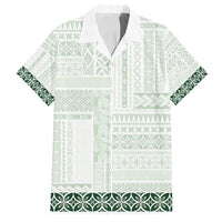 Samoa Siapo Green Trimmed Family Matching Off Shoulder Short Dress and Hawaiian Shirt Samoa White Sunday - Polynesian Pride