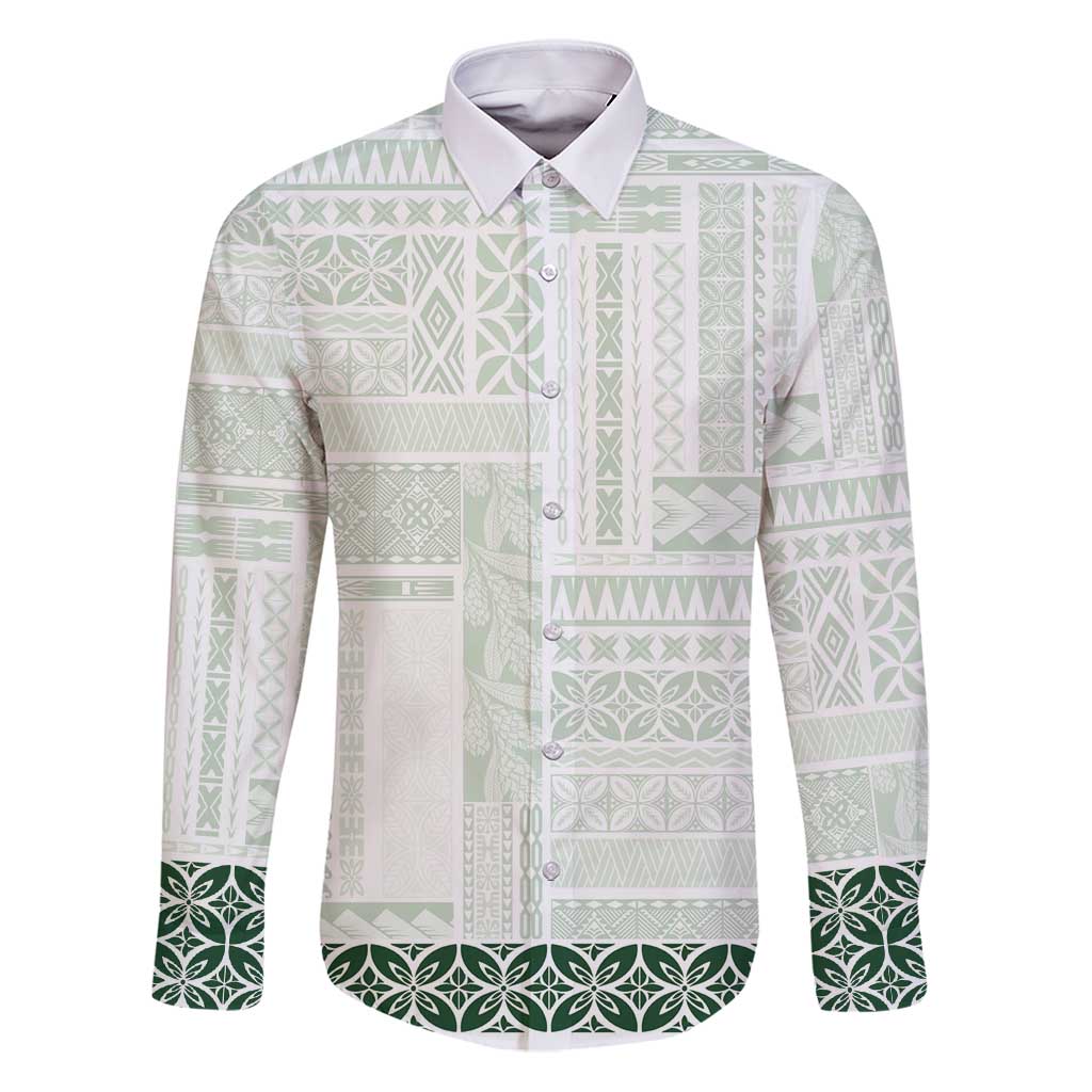 Samoa Siapo Green Trimmed Family Matching Puletasi and Hawaiian Shirt Samoa White Sunday - Polynesian Pride