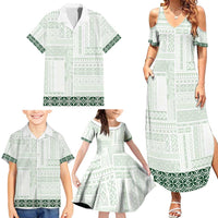 Samoa Siapo Green Trimmed Family Matching Summer Maxi Dress and Hawaiian Shirt Samoa White Sunday - Polynesian Pride