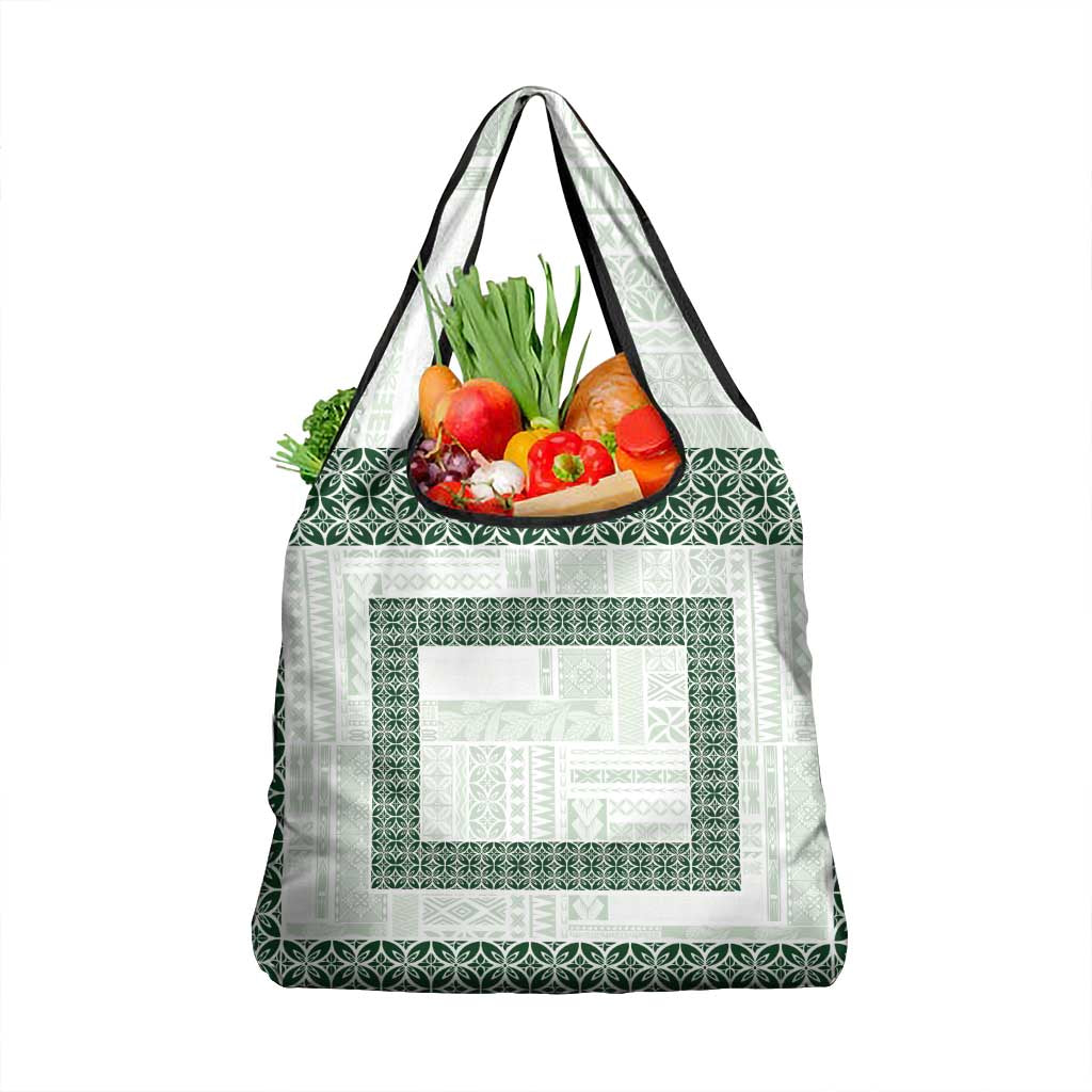 Samoa Siapo Green Trimmed Grocery Bag Samoa White Sunday - Polynesian Pride