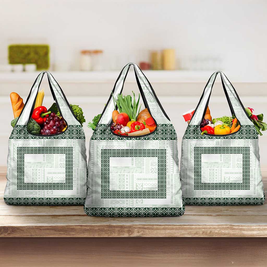 Samoa Siapo Green Trimmed Grocery Bag Samoa White Sunday - Polynesian Pride