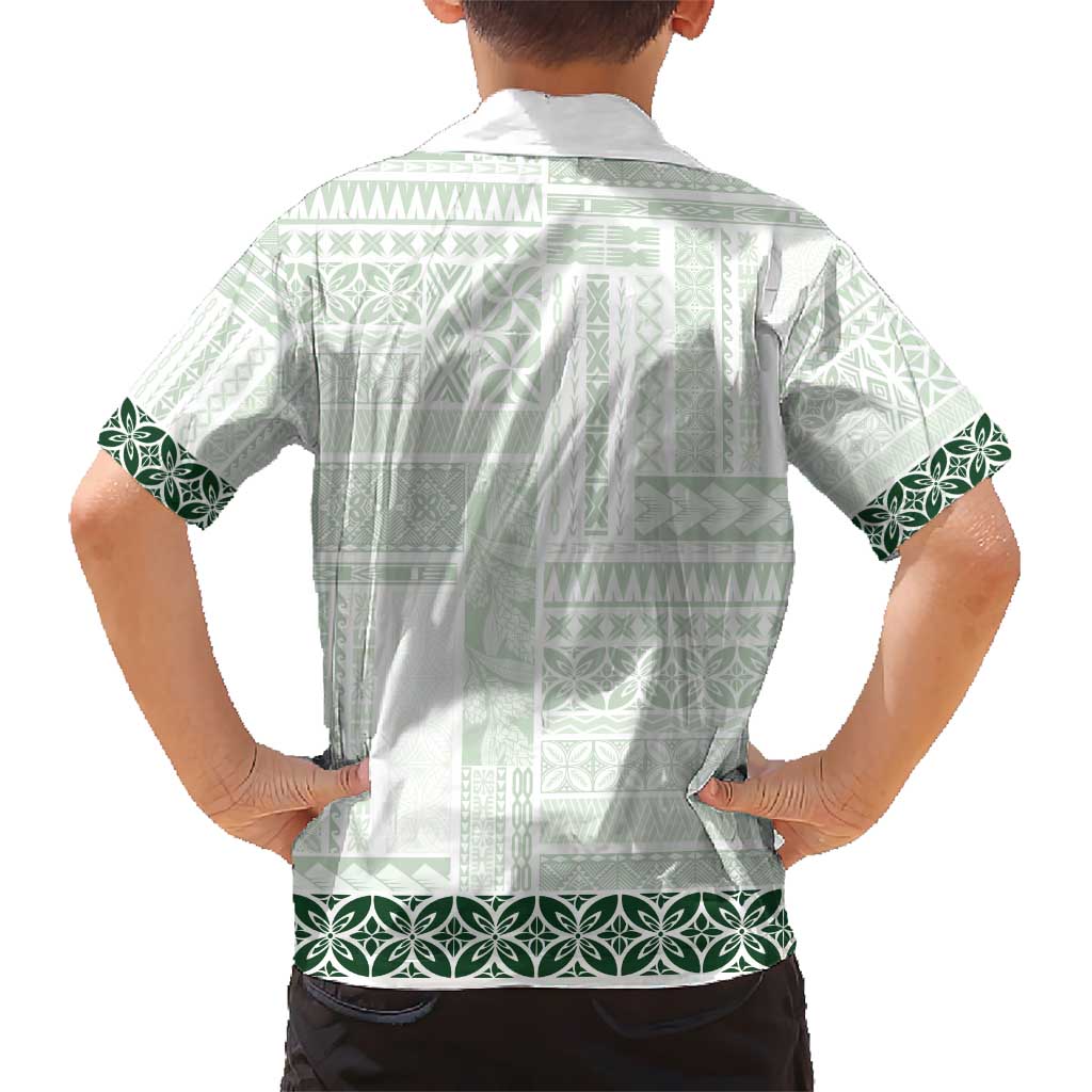 Samoa Siapo Green Trimmed Kid Hawaiian Shirt Samoa White Sunday - Polynesian Pride