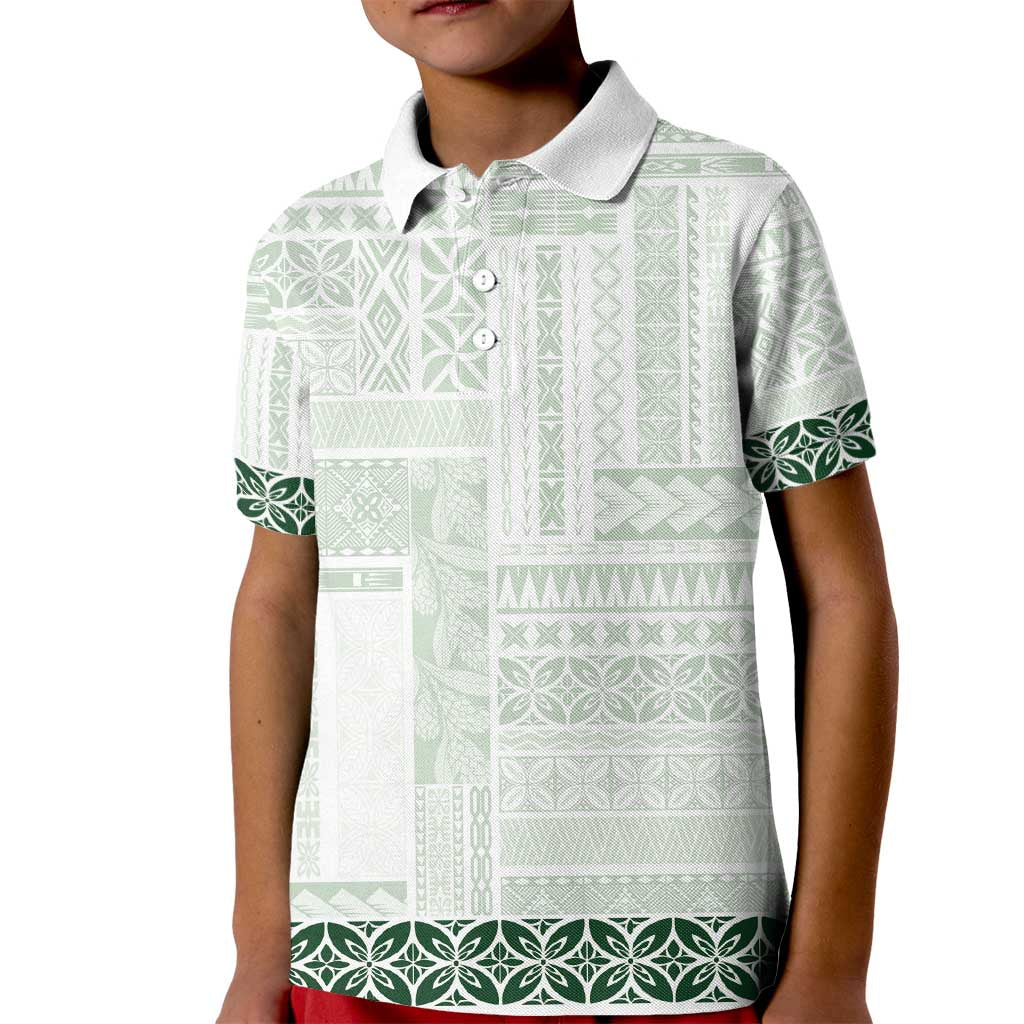 Samoa Siapo Green Trimmed Kid Polo Shirt Samoa White Sunday - Polynesian Pride