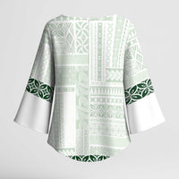 Samoa Siapo Green Trimmed Kimono Sleeve Blouse Samoa White Sunday - Polynesian Pride