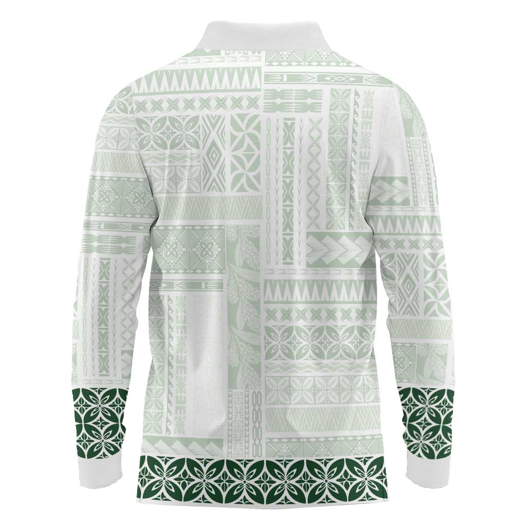 Samoa Siapo Green Trimmed Long Sleeve Polo Shirt Samoa White Sunday - Polynesian Pride