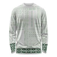 Samoa Siapo Green Trimmed Long Sleeve Shirt Samoa White Sunday - Polynesian Pride