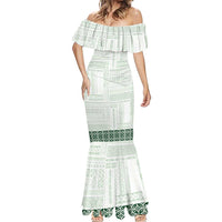 Samoa Siapo Green Trimmed Mermaid Dress Samoa White Sunday - Polynesian Pride