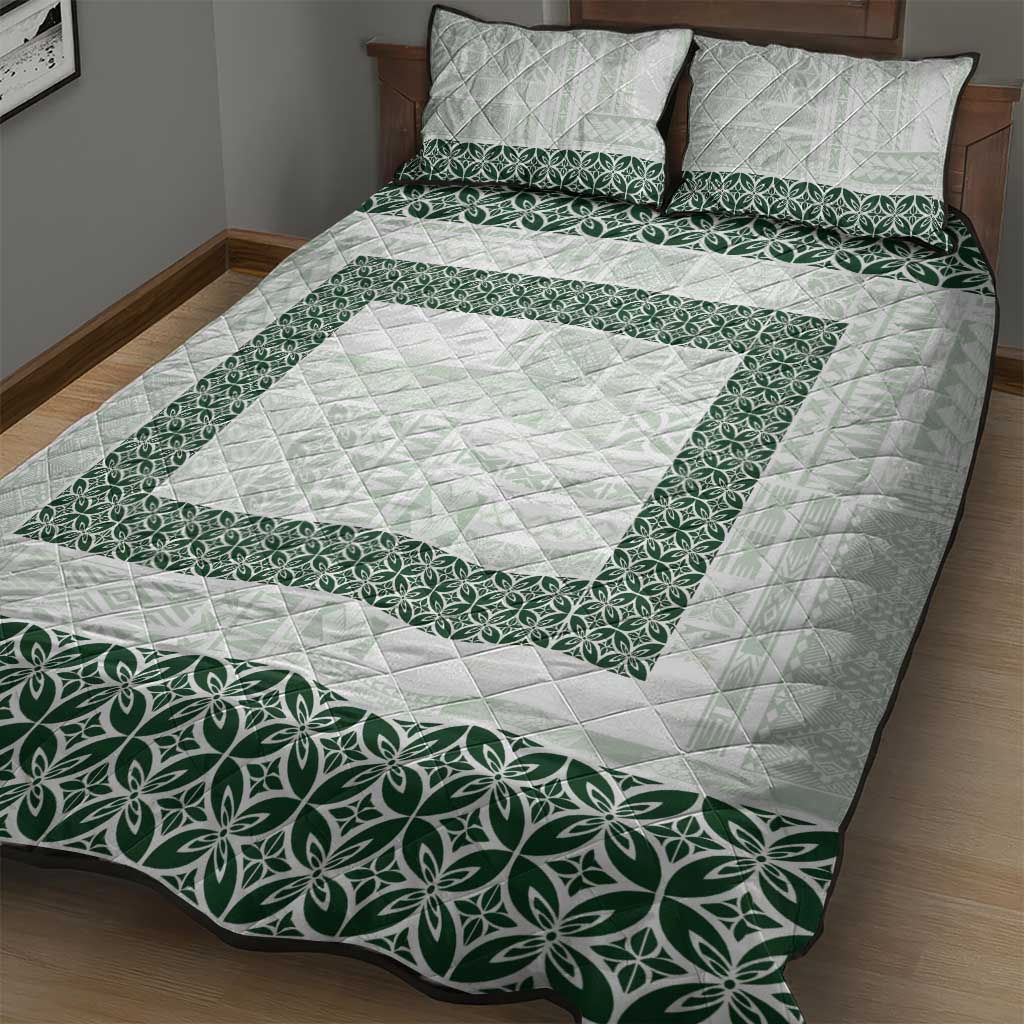 Samoa Siapo Green Trimmed Quilt Bed Set Samoa White Sunday - Polynesian Pride