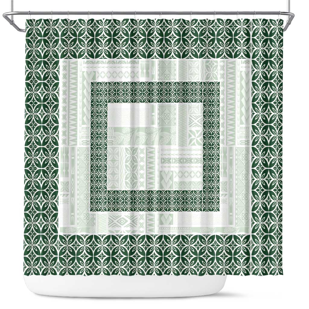 Samoa Siapo Green Trimmed Shower Curtain Samoa White Sunday - Polynesian Pride