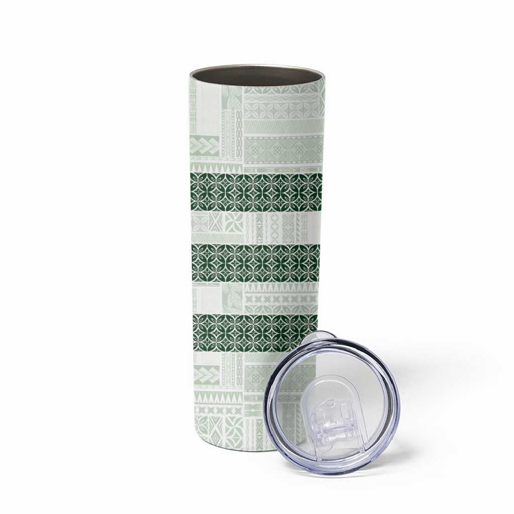 Samoa Siapo Green Trimmed Skinny Tumbler Samoa White Sunday - Polynesian Pride
