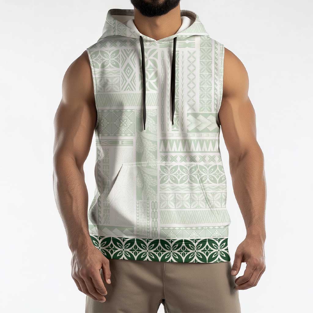Samoa Siapo Green Trimmed Sleeveless Hoodie Samoa White Sunday - Polynesian Pride