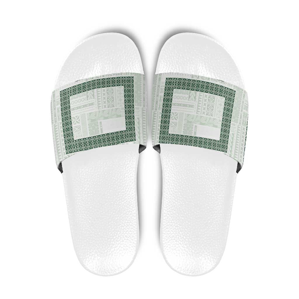 Samoa Siapo Green Trimmed Slide Sandals Samoa White Sunday - Polynesian Pride