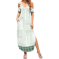 Samoa Siapo Green Trimmed Summer Maxi Dress Samoa White Sunday - Polynesian Pride