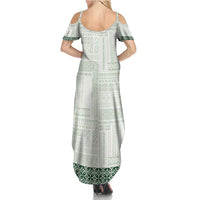 Samoa Siapo Green Trimmed Summer Maxi Dress Samoa White Sunday - Polynesian Pride