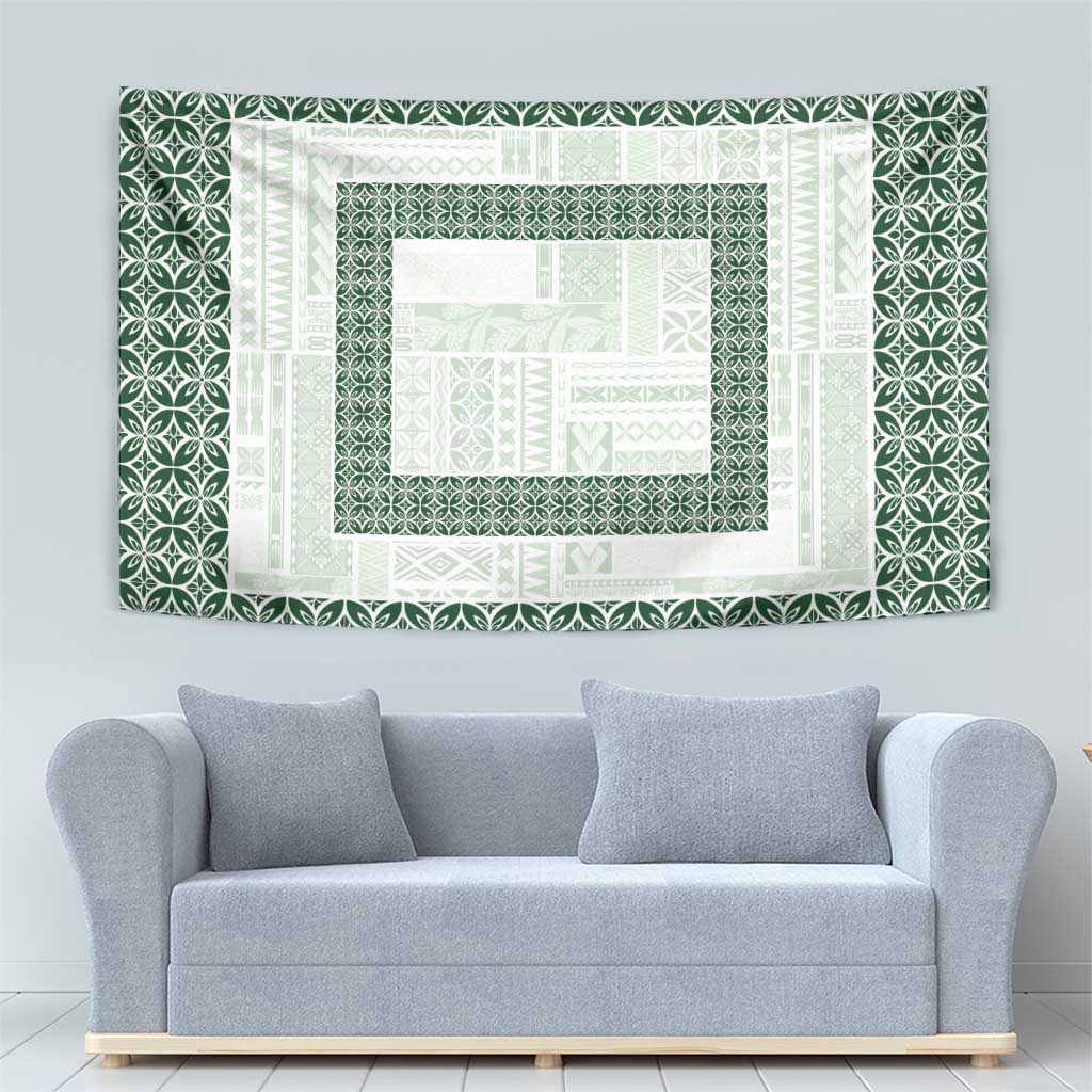 Samoa Siapo Green Trimmed Tapestry Samoa White Sunday - Polynesian Pride