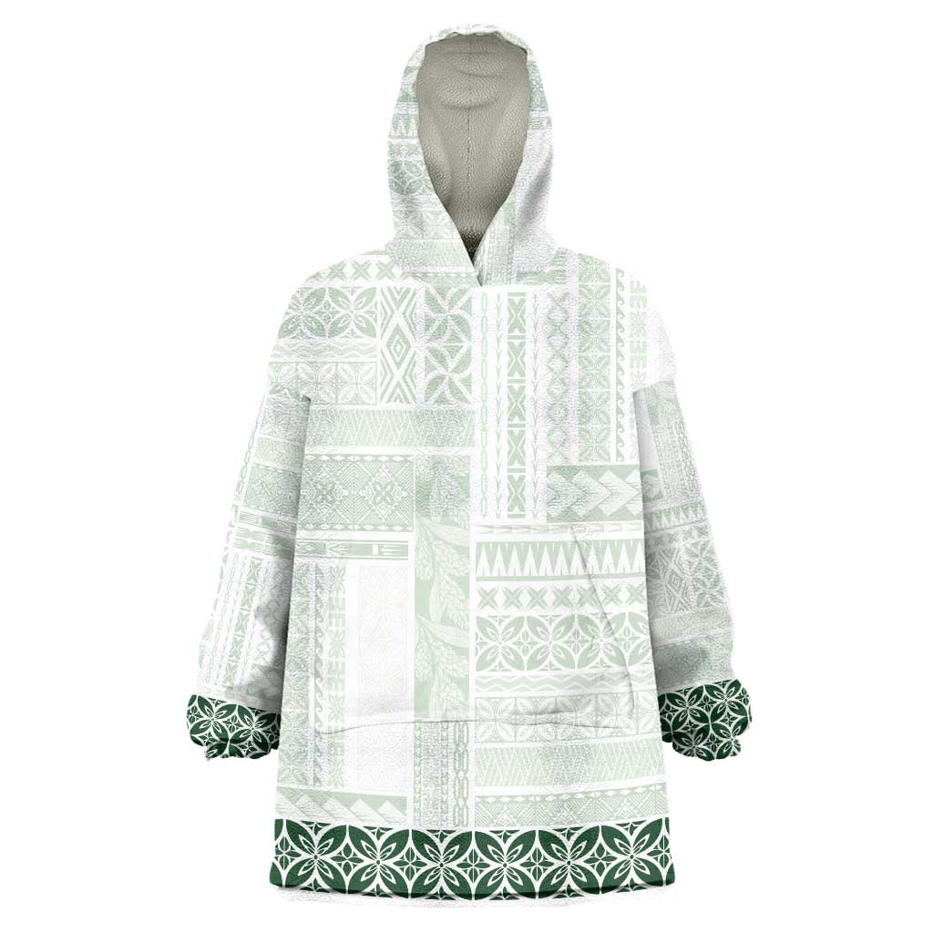 Samoa Siapo Green Trimmed Wearable Blanket Hoodie Samoa White Sunday - Polynesian Pride