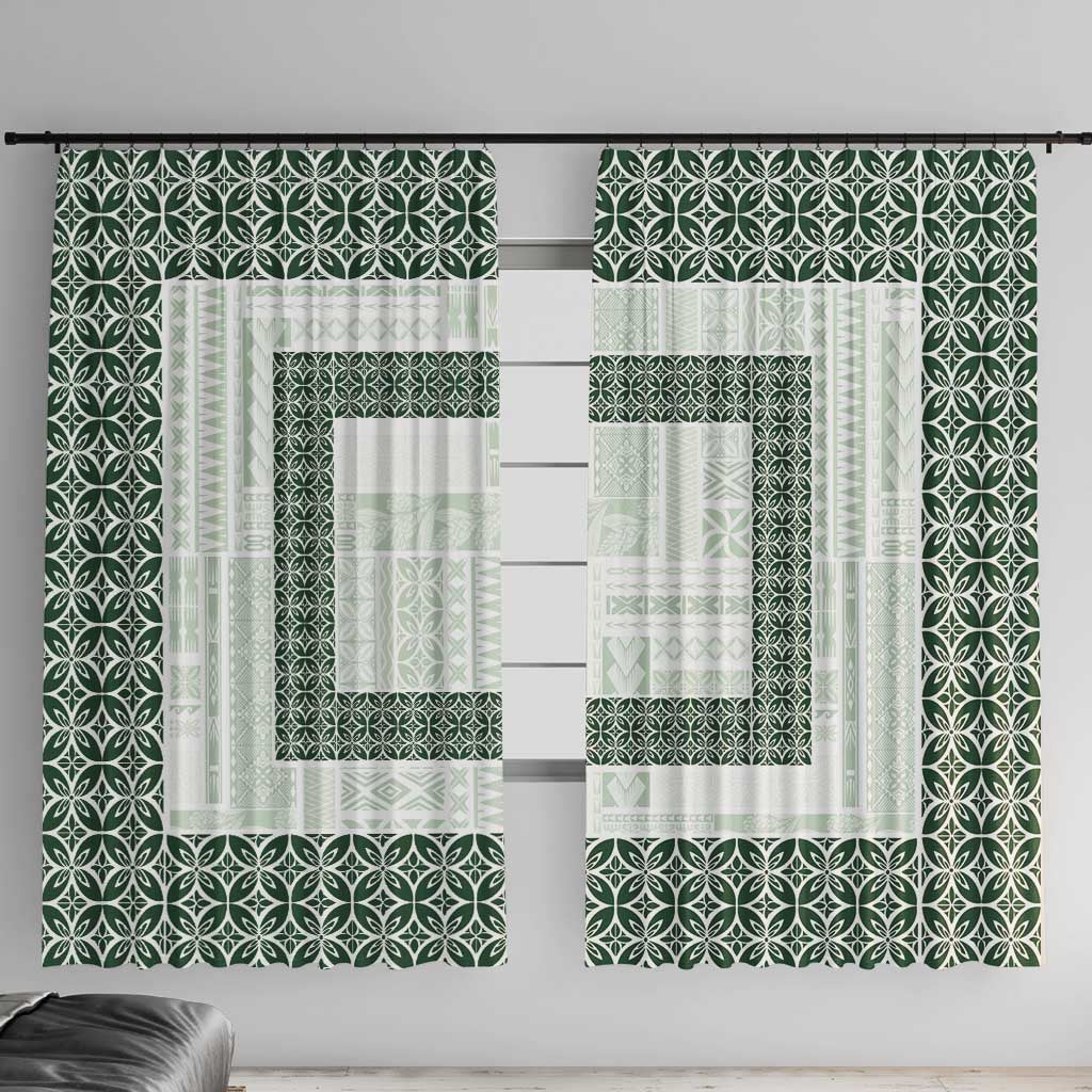 Samoa Siapo Green Trimmed Window Curtain Samoa White Sunday - Polynesian Pride