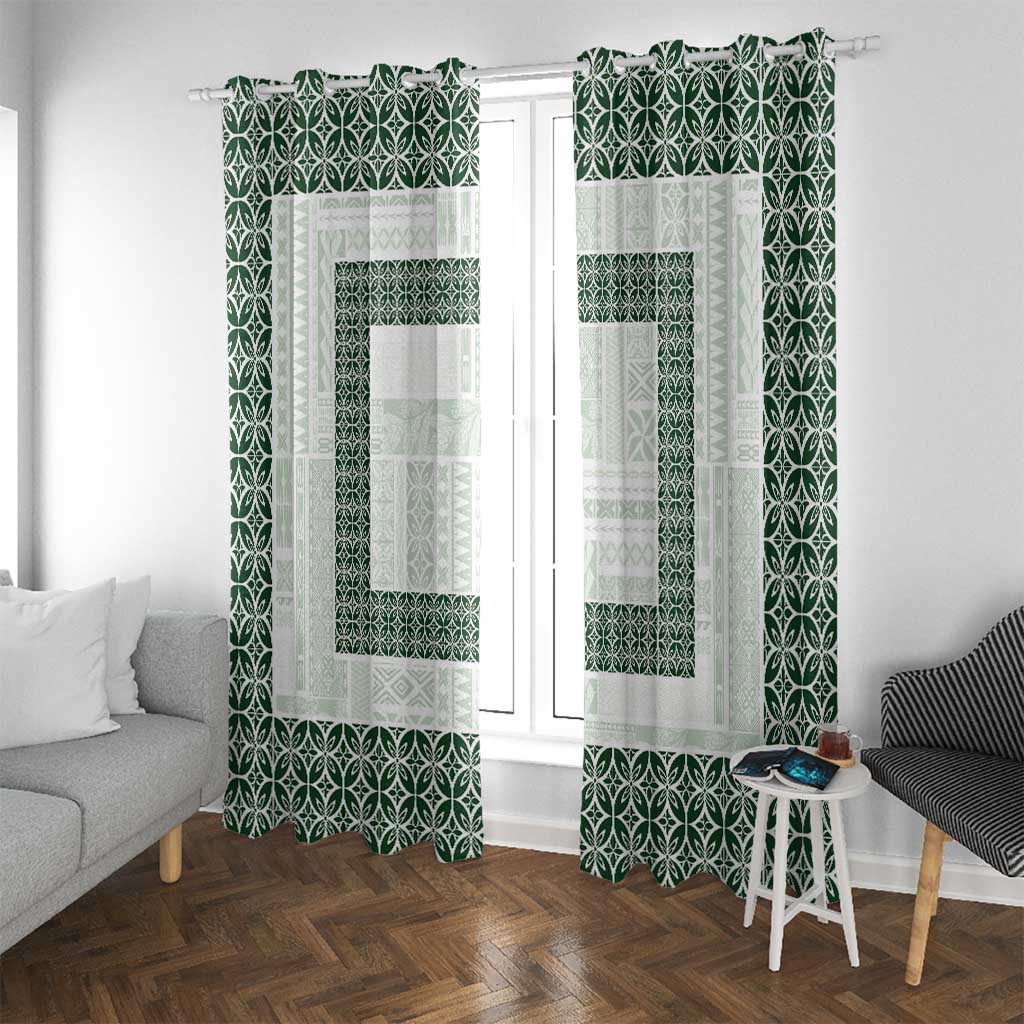 Samoa Siapo Green Trimmed Window Curtain Samoa White Sunday - Polynesian Pride