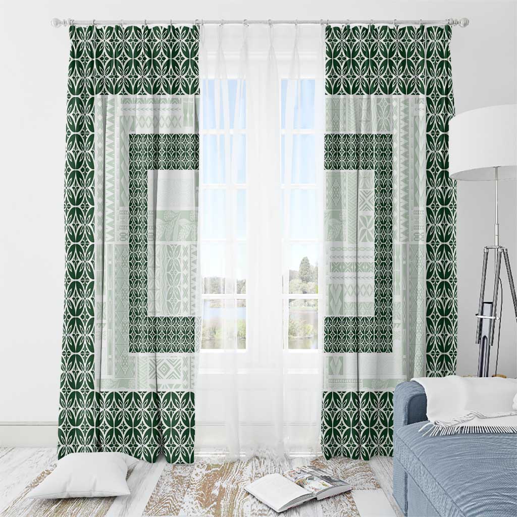Samoa Siapo Green Trimmed Window Curtain Samoa White Sunday - Polynesian Pride
