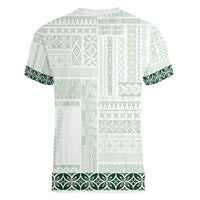 Samoa Siapo Green Trimmed Women V-Neck T-Shirt Samoa White Sunday - Polynesian Pride