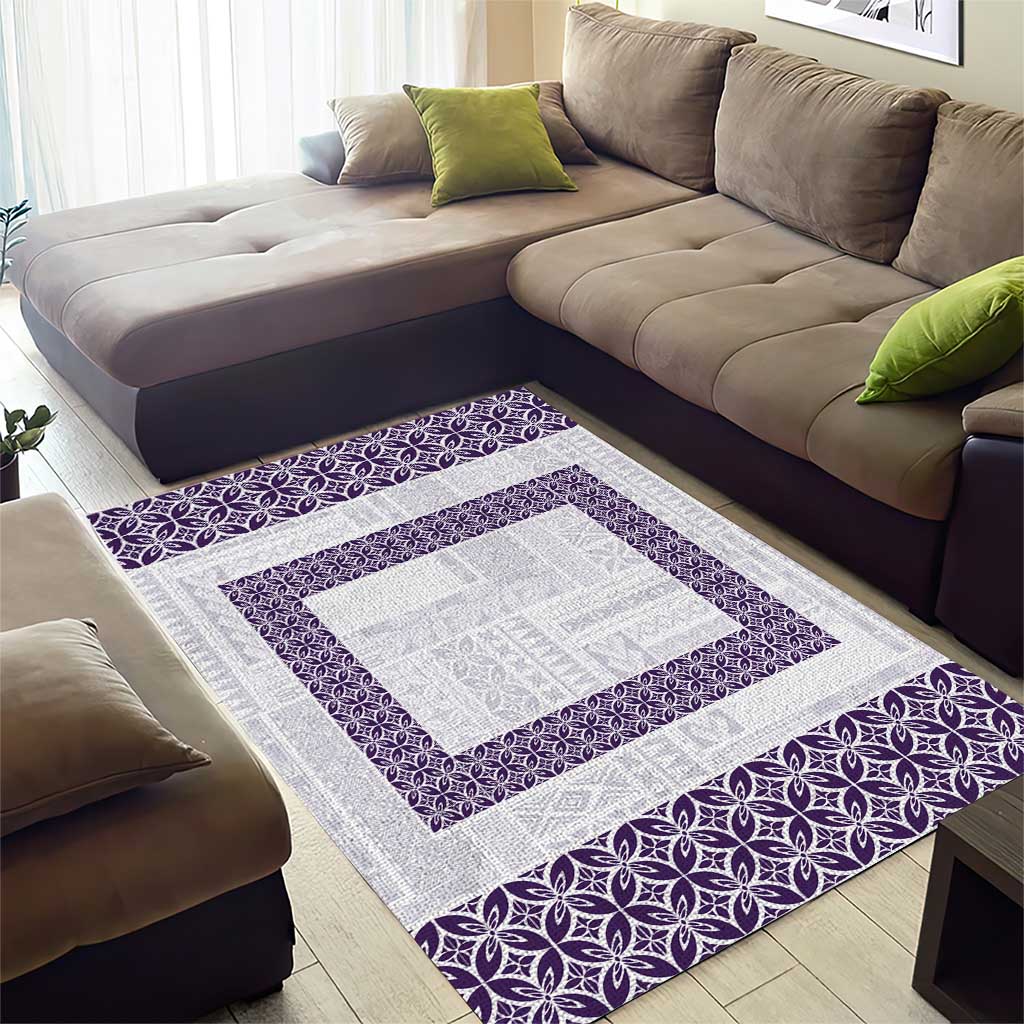 Samoa Siapo Purple Trimmed Area Rug Samoa White Sunday - Polynesian Pride