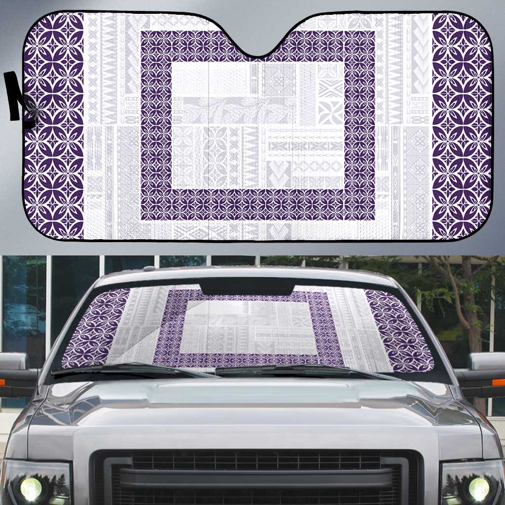 Samoa Siapo Purple Trimmed Auto Sun Shade Samoa White Sunday - Polynesian Pride
